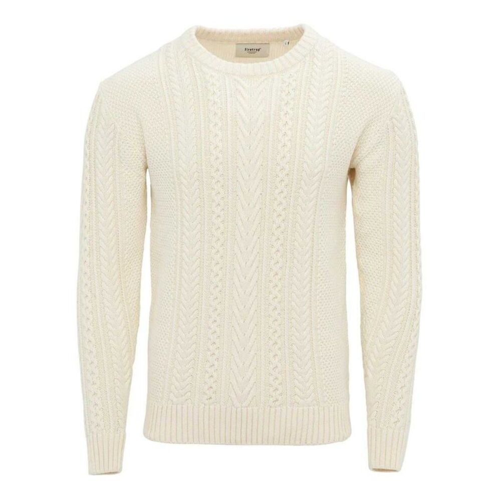 Firetrap Mens Cable Knit Cotton Sweater / Ecru